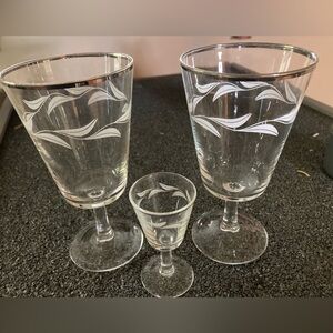 Luminary, vintage Laurel Leaf Etched Glasses, silver-rimmed, 3